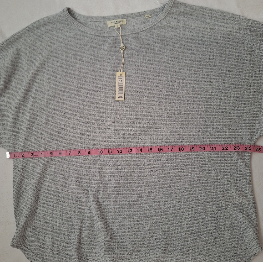 NWT MAX STUDIO LONDON Gray Relaxed Bishop Sleeve Top - Picture 4 of 7